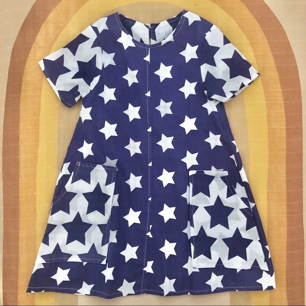 Vintage Color Block A-Line Star Print Cotton Dress
